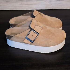 Madden Girl Beige Suede Clogs with Buckle